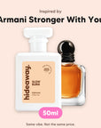 hideaway. Slow Burn perfume 50ml beside the Armani Stronger With You bottle it is inspired by, handmade on the Gold Coast