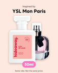 hideaway. City Of Love perfume 50ml beside the YSL Mon Paris bottle it is inspired by, handmade on the Gold Coast