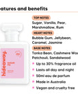 Sugar Fix perfume scent notes, top notes Sugar, Vanilla, Pear, Marshmallow, Rum, heart notes Bubble Gum, Jellybean, Caramel, Jasmine, base notes Tonka Bean, Cashmere Wood, Patchouli, Sandalwood