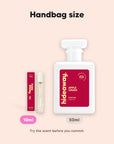 hideaway. Apple Crush perfume 10ml travel size beside the 50ml bottle, handbag size