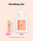 hideaway. Cherry Blaze perfume 10ml travel size beside the 50ml bottle, handbag size