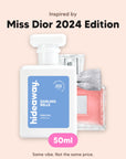 hideaway. Darling Belle perfume 50ml beside the Miss Dior 2024 Edition bottle it is inspired by, handmade on the Gold Coast