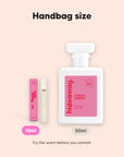 hideaway. Cheeky Cherry perfume 10ml travel size beside the 50ml bottle, handbag size