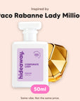 hideaway. Corporate Lady perfume 50ml beside the Paco Rabanne Lady Million bottle it is inspired by, handmade on the Gold Coast