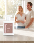 hideaway. Boheme Whisper perfume 50ml bottle on a stone benchtop in a bright kitchen