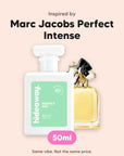 hideaway. Perfect Day perfume 50ml beside the Marc Jacobs Perfect Intense bottle it is inspired by, handmade on the Gold Coast
