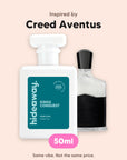 hideaway. Kings Conquest perfume 50ml beside the Creed Aventus bottle it is inspired by, handmade on the Gold Coast