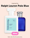 hideaway. Ocean Blue perfume 50ml beside the Ralph Lauren Polo Blue bottle it is inspired by, handmade on the Gold Coast
