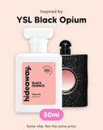 hideaway. Black Essence perfume 50ml beside the YSL Black Opium bottle it is inspired by, handmade on the Gold Coast