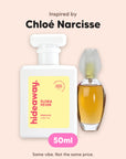 hideaway. Flora Fever perfume 50ml beside the Chloé Narcisse bottle it is inspired by, handmade on the Gold Coast