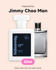 hideaway. Clean Cut perfume 50ml beside the Jimmy Choo Man bottle it is inspired by, handmade on the Gold Coast