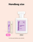 hideaway. Corporate Lady perfume 10ml travel size beside the 50ml bottle, handbag size