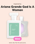 hideaway. Heaven Scent perfume 50ml beside the Ariana Grande God Is A Woman bottle it is inspired by, handmade on the Gold Coast