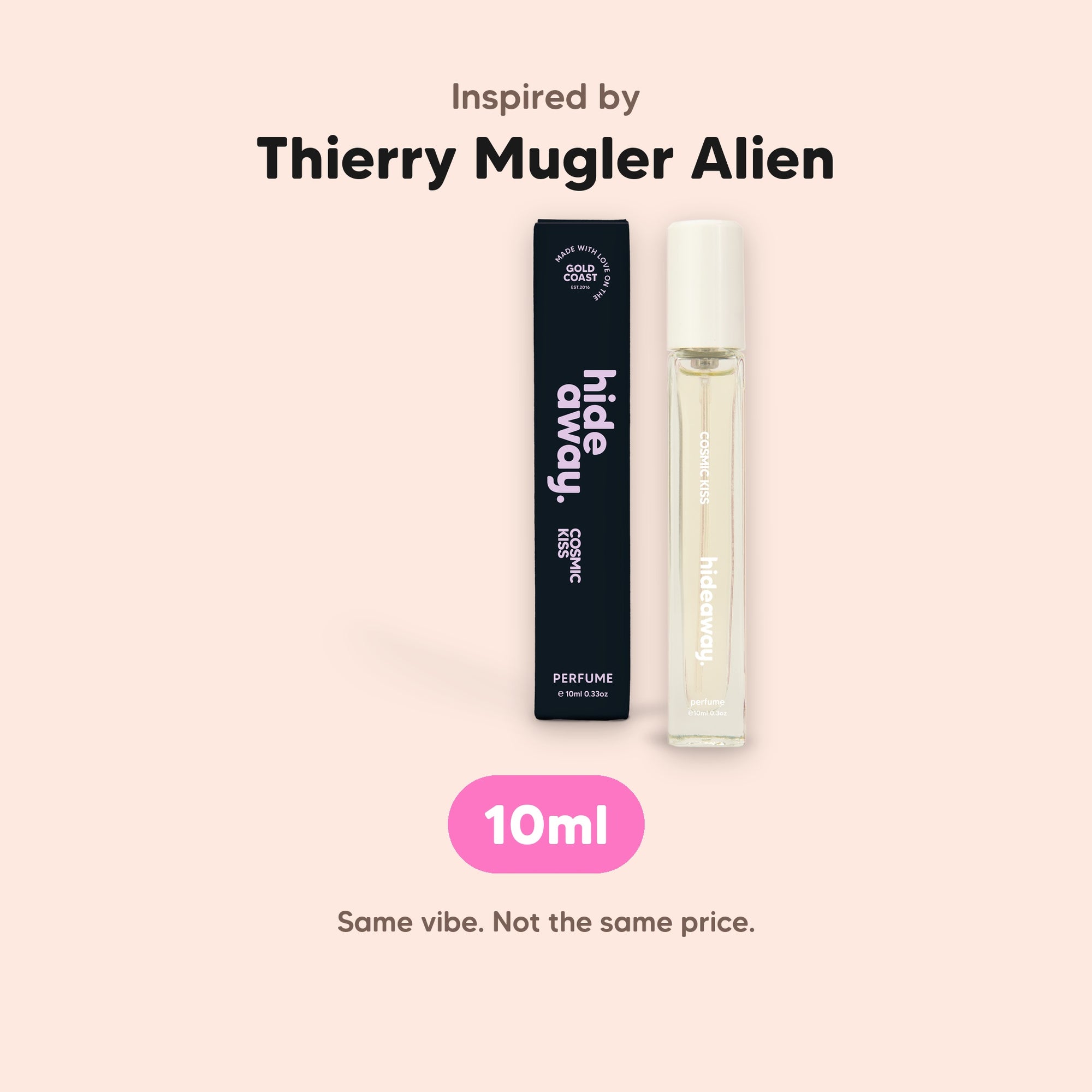 hideaway. Cosmic Kiss Perfume 10ml, inspired by Thierry Mugler Alien, made in Australia