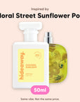 hideaway. Chasing Sunlight perfume 50ml beside the Floral Street Sunflower Pop bottle it is inspired by, handmade on the Gold Coast