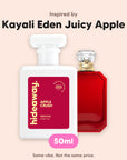 hideaway. Apple Crush perfume 50ml beside the Kayali Eden Juicy Apple bottle it is inspired by, handmade on the Gold Coast