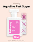 hideaway. Pink Candy perfume 50ml beside the Aquolina Pink Sugar bottle it is inspired by, handmade on the Gold Coast