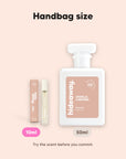 hideaway. Vanilla Caramel perfume 10ml travel size beside the 50ml bottle, handbag size