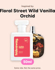 hideaway. Floral Frenzy perfume 50ml beside the Floral Street Wild Vanilla Orchid bottle it is inspired by, handmade on the Gold Coast