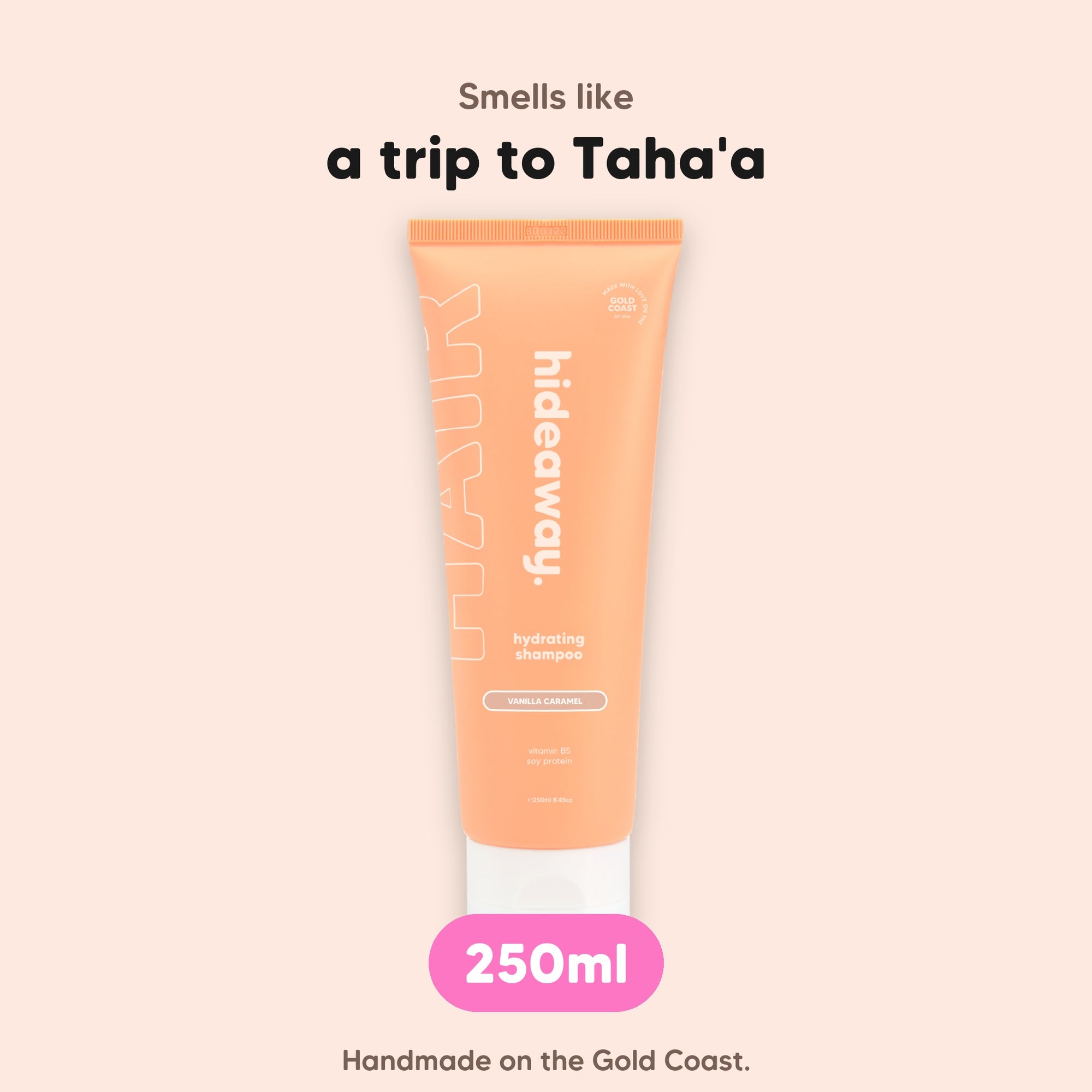 hideaway. Vanilla Caramel Shampoo, 250ml, vegan and made in Australia