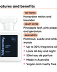 Clean Cut perfume scent notes, top notes Honeydew melon and lavender, heart notes Pineapple leaf, pink pepper and geranium, base notes Patchouli, suede and amber woods