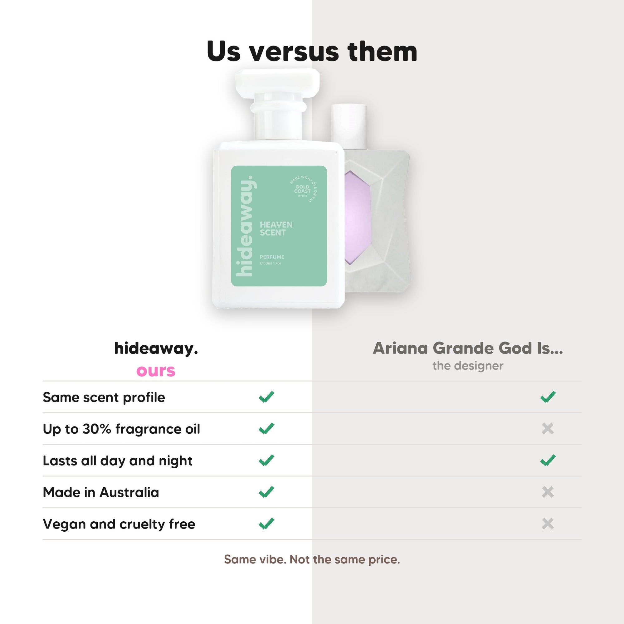hideaway. Heaven Scent perfume compared to Ariana Grande God Is A Woman, same scent profile and up to 30% fragrance oil, made in Australia, vegan and cruelty free