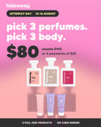 Afterpay Day 2026 mobile hero — pick 3 perfumes, pick 3 body, $80
