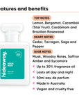 Aqua Noir perfume scent notes, top notes Lemon, Bergamot, Carambola (Star Fruit), Cardamom and Brazilian Rosewood, heart notes Cedar, Tarragon, Sage and Pepper, base notes Musk, Woodsy Notes, Saffron, Amber and Sycamore