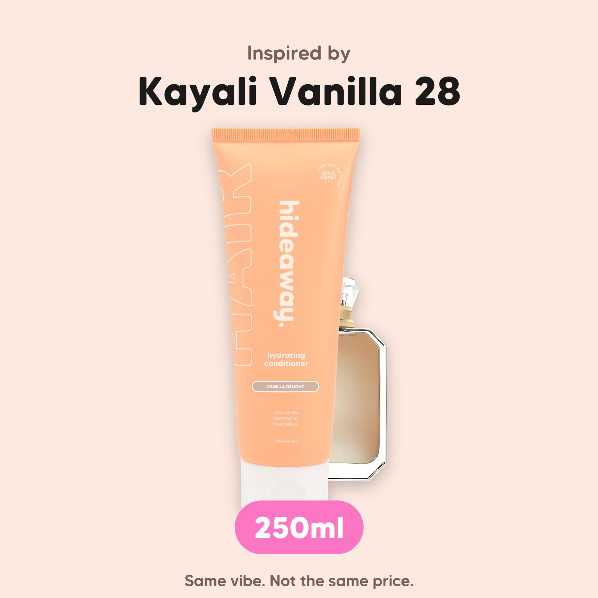 hideaway. Vanilla Delight Conditioner, inspired by Kayali Vanilla 28, 250ml, made in Australia
