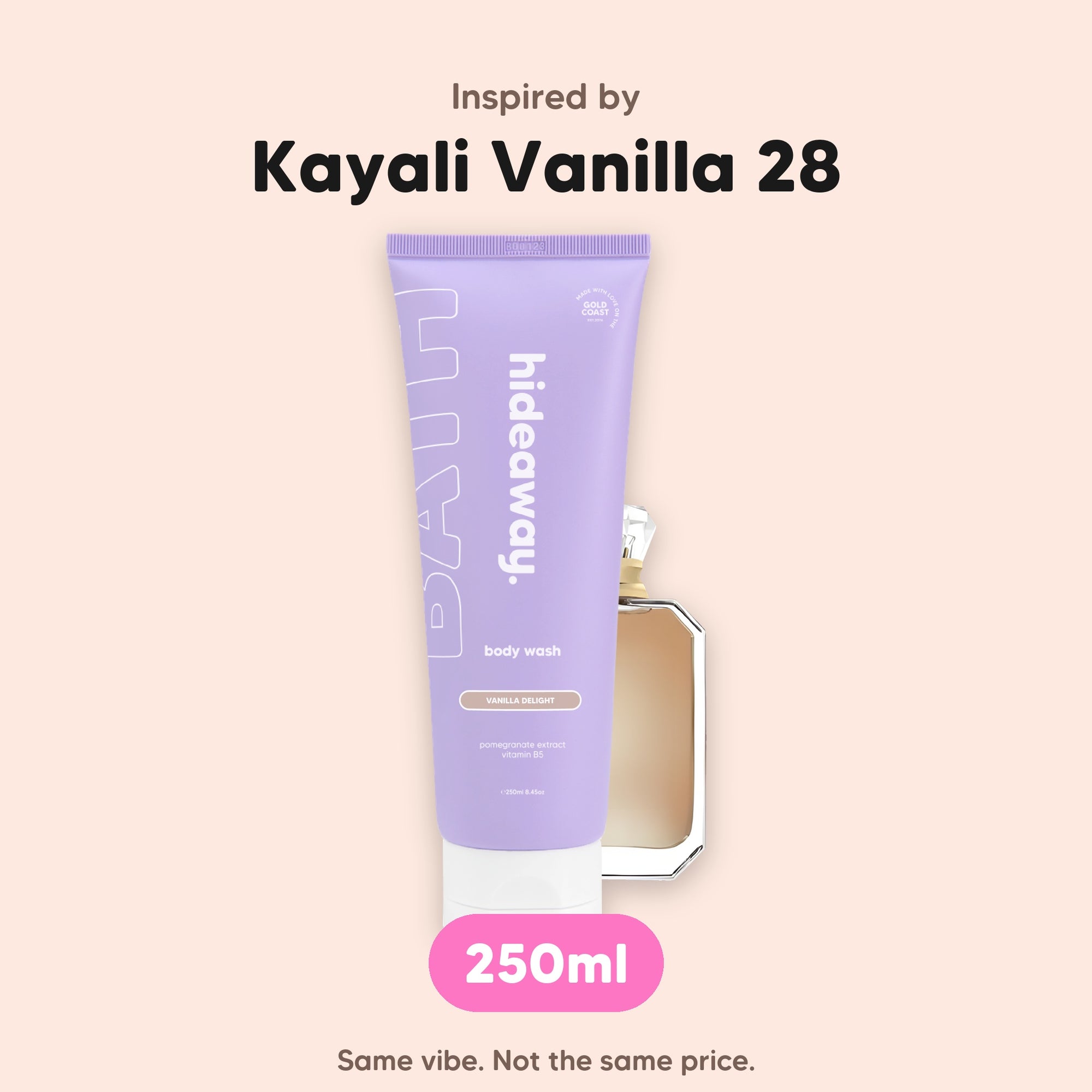 hideaway. Vanilla Delight Body Wash, inspired by Kayali Vanilla 28, 250ml, made in Australia