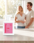 hideaway. Cheeky Cherry perfume 50ml bottle on a stone benchtop in a bright kitchen