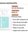 Diamond Kiss perfume scent notes, top notes Vert De Mandarine, heart notes Noble Iris, base notes Patchouli, Musk